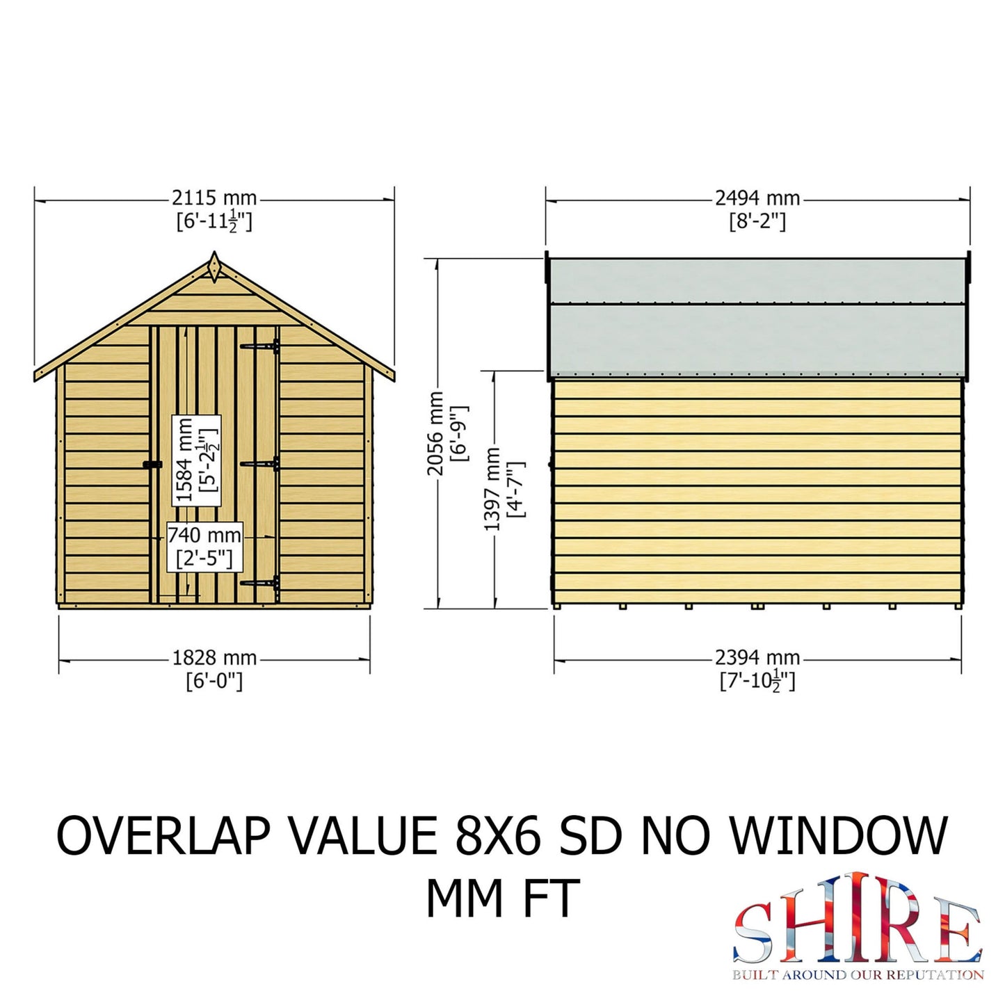 Shire Canterbury 6' 5" x 8' 1" Apex Shed - Classic Dip Treated Overlap