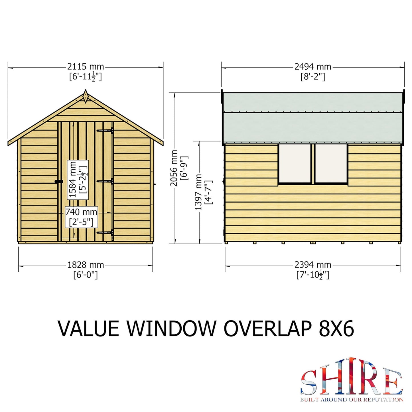 Shire Cromer 6' 5" x 8' 1" Apex Shed - Budget Dip Treated Overlap