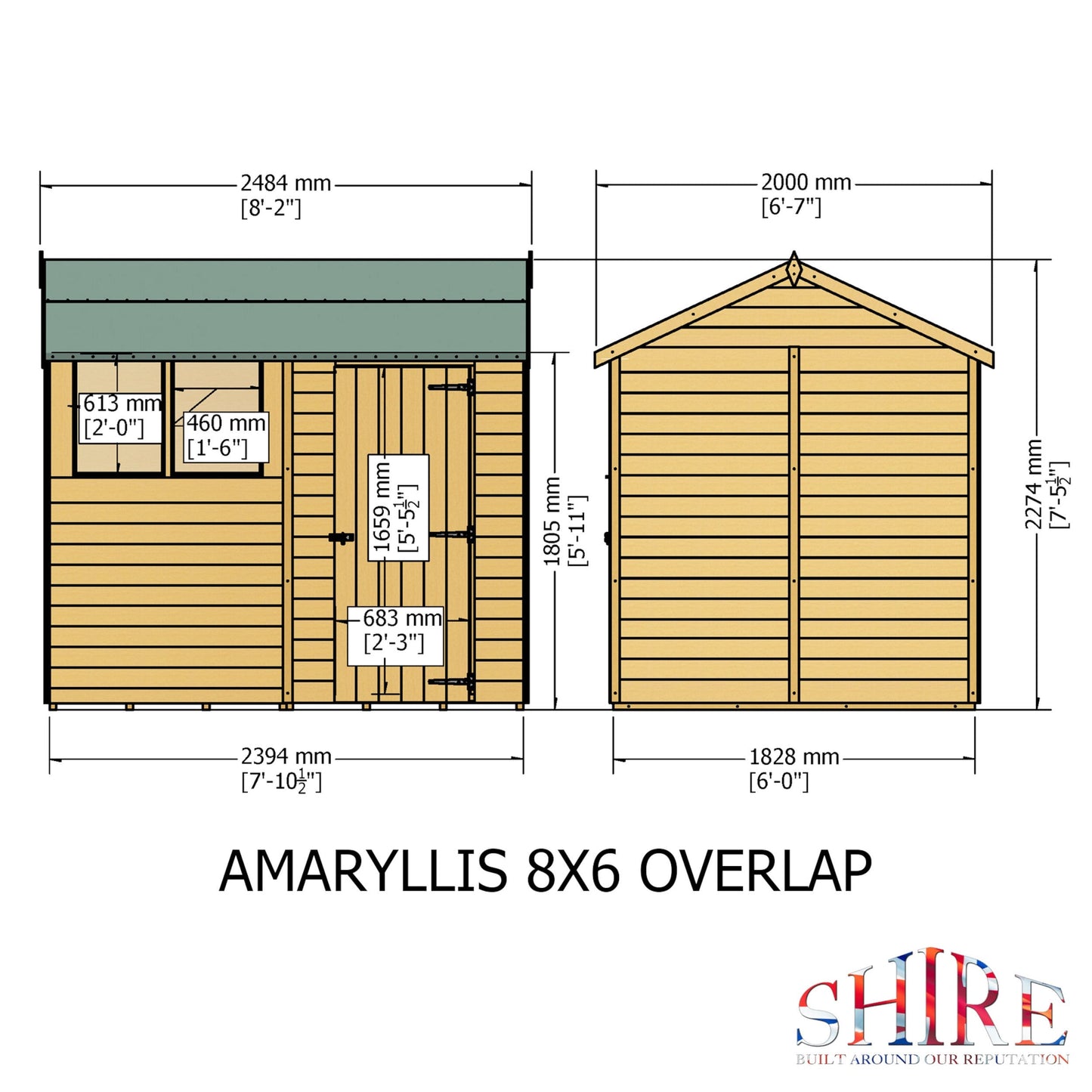 Shire Ashworth 6' 5" x 8' 1" Apex Shed - Budget Dip Treated Overlap