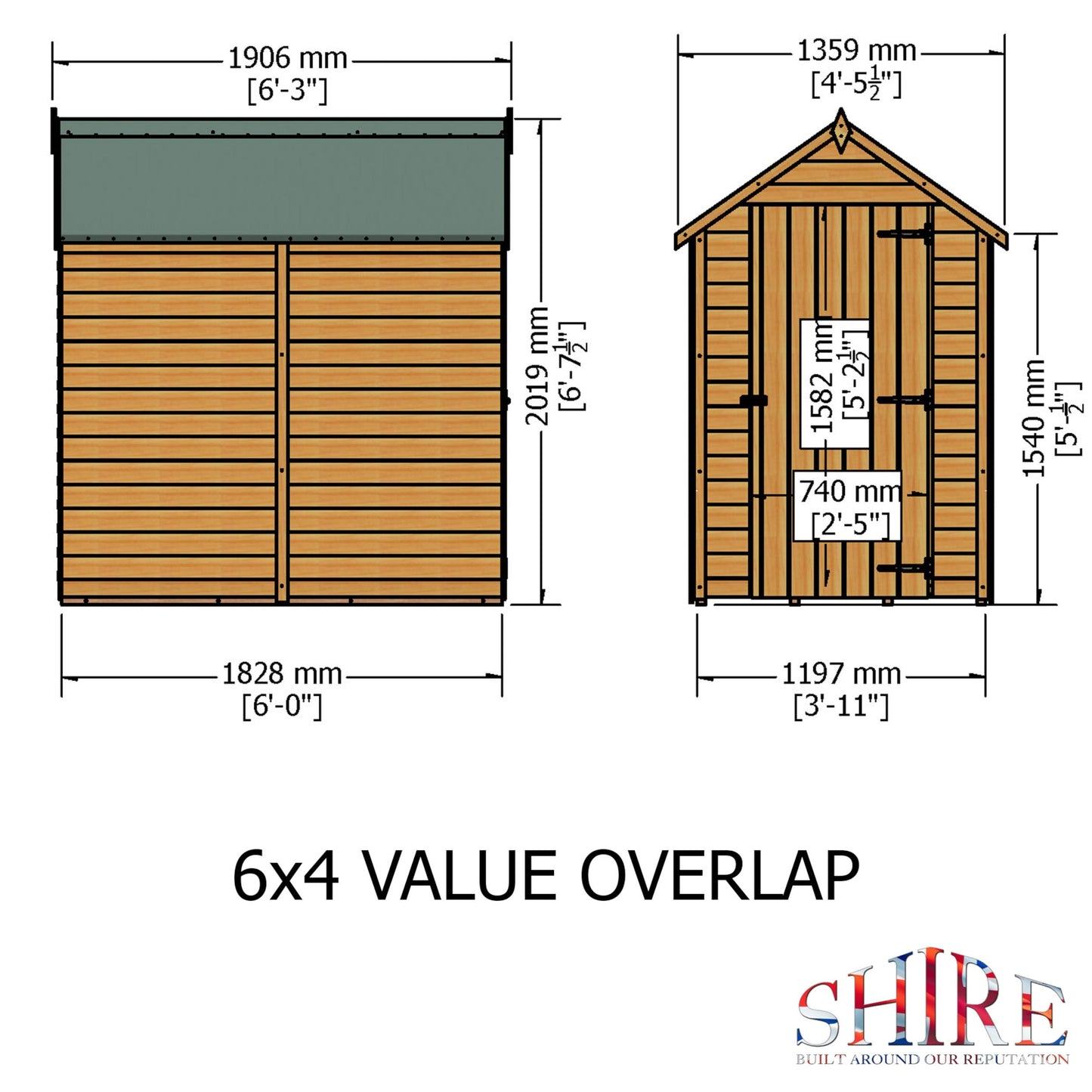 Shire Wiltshire 4' 4" x 6' Apex Shed - Premium Dip Treated Overlap