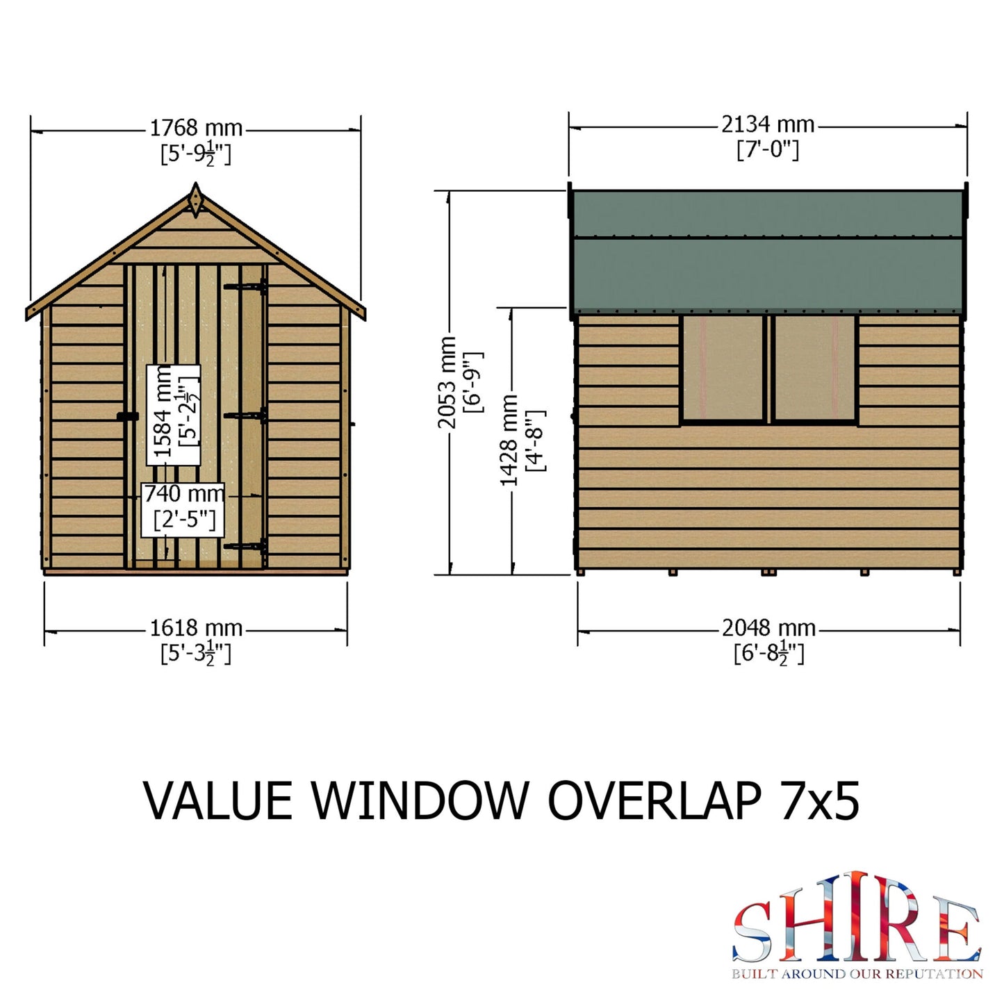 Shire Cambridge 5' 9" x 6' 11" Apex Shed - Budget Dip Treated Overlap