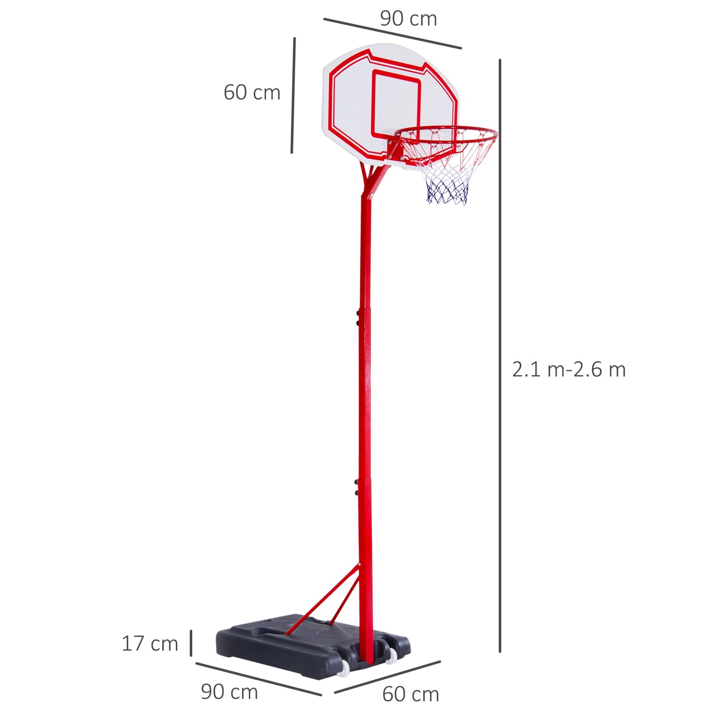 Basketball Stand Net Hoop Backboard Portable 260-310cm Height Adjustable with Wheels for Kids Adults Sports Fun