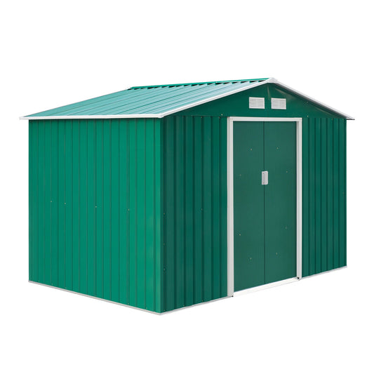 Galvanised 9 x 6' Double Door Apex Garden Shed With Ventilation Steel Green by Steadfast