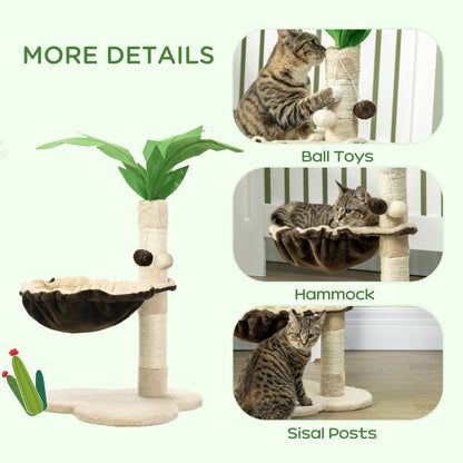 PawHut 68cm Palm Tree Shaped Cat Tree w/ Hammock