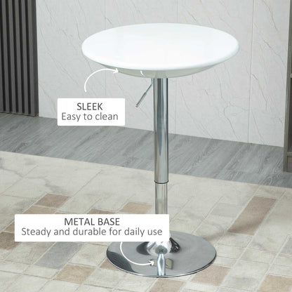 Modern Round Bar Table Adjustable Height Home Pub Bistro Desk Swivel Painted Top with Silver Steel Leg and Base