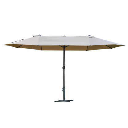 4.6M Sun Umbrella Canopy Double-sided Crank Sun Shade w/ Cross Base Khaki