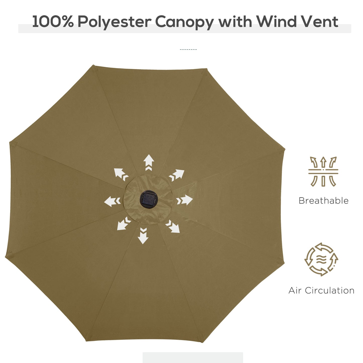 24 LED Solar Powered Parasol Umbrella-Brown