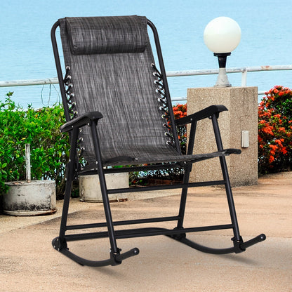 Folding Rocking Chair Zero Gravity W/ Headrest-Grey