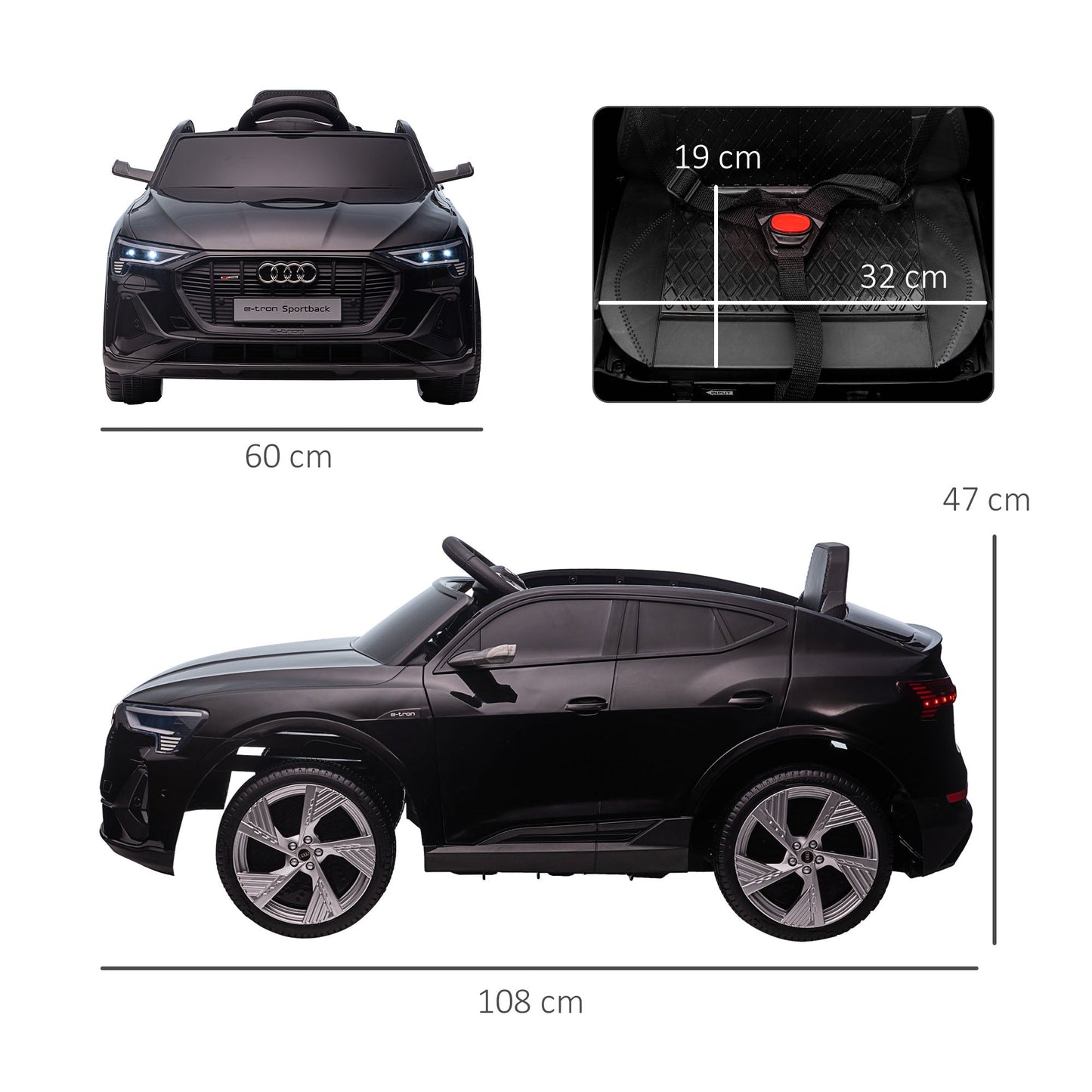 Audi E-tron Licensed 12V Kids Electric Ride On Car with Parental Remote Music Lights MP3 Suspension Wheels for 3-5 Years Black