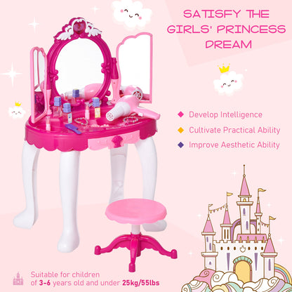 Kids Pretend Play Plastic Vanity Table Set w/ Sound Effect Purple/Red