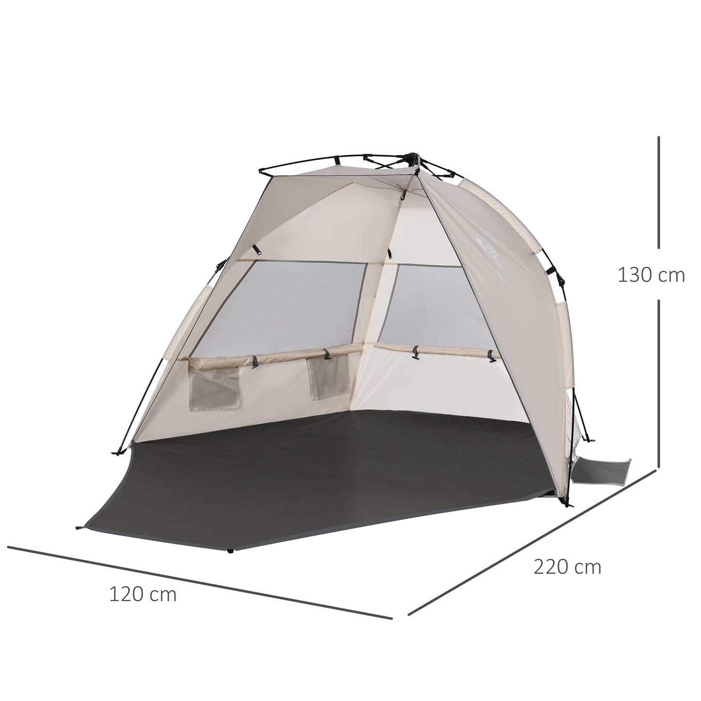 Beach Tent for 1-2 Person Pop-up Design with 3 Mesh Windows & Carrying Bag Cream