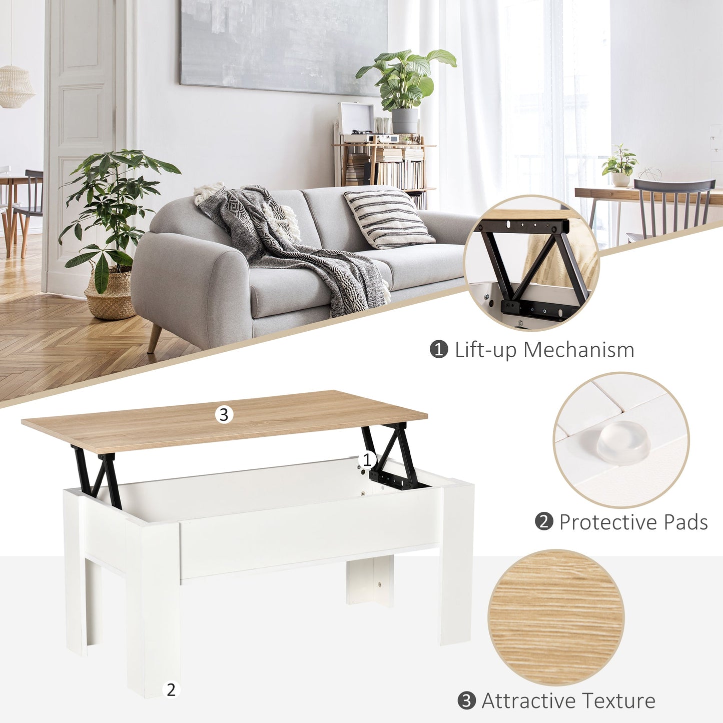 Lift Top Coffee Table with Hidden Storage Compartment