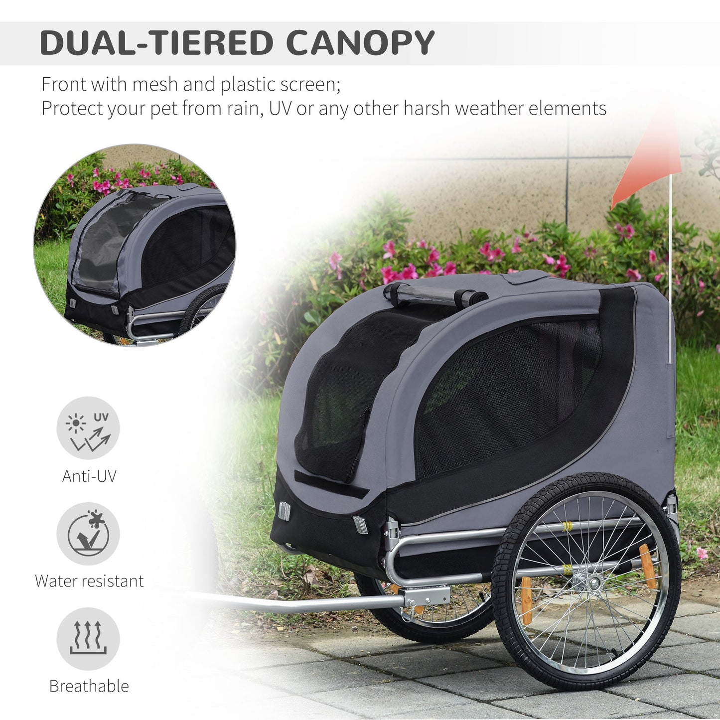 PawHut Steel Pet Bicycle Trailer 2 Wheel Jogger Carrier Grey