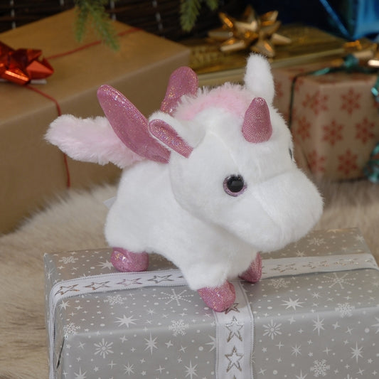 Animated Unicorn Christmas Decoration White & Pink - 18cm