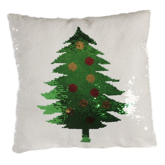 Xmas Tree Cushion Christmas Decoration White & Green with Sequin Pattern - 40cm