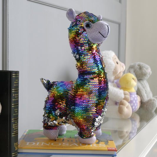 Llama Soft Toy Christmas Decoration Multicoloured with Sequin Pattern - 33cm