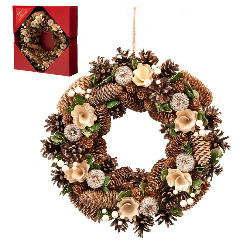 Wreath Christmas Decoration Green & Gold - 36cm