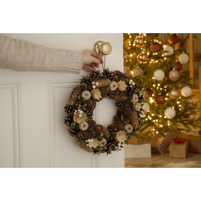 Wreath Christmas Decoration Green & Gold - 36cm