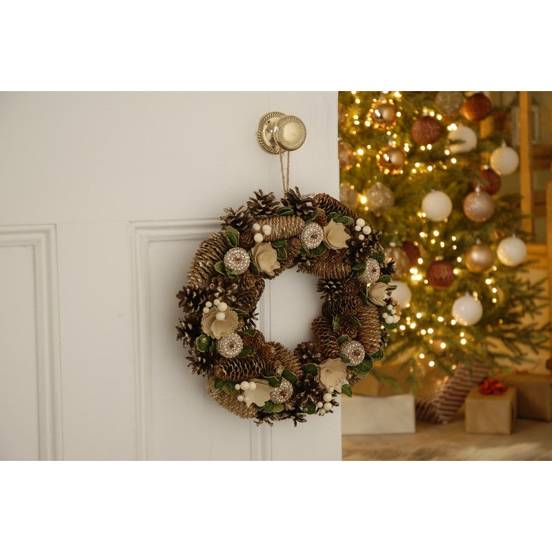 Wreath Christmas Decoration Green & Gold - 36cm