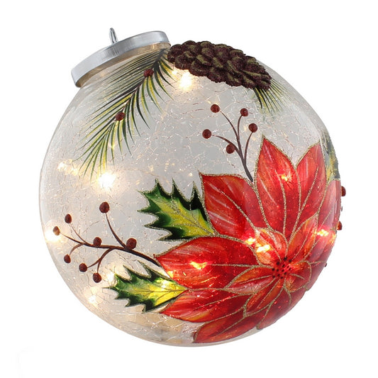 10 LED Poinsettia Crackle Effect Ball 18cm