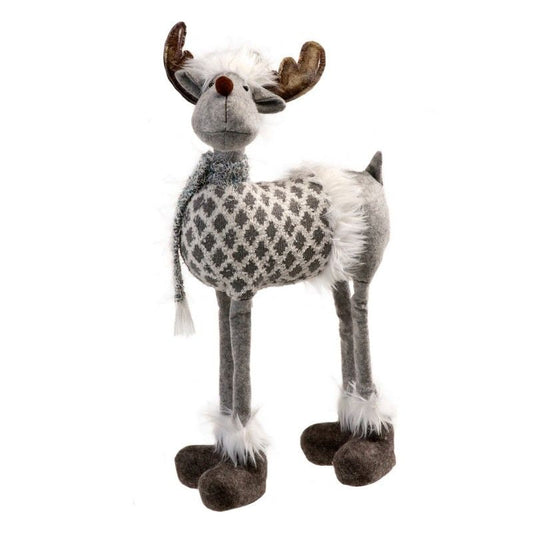 Reindeer Christmas Decoration Grey with Chequered Pattern - 58.42cm