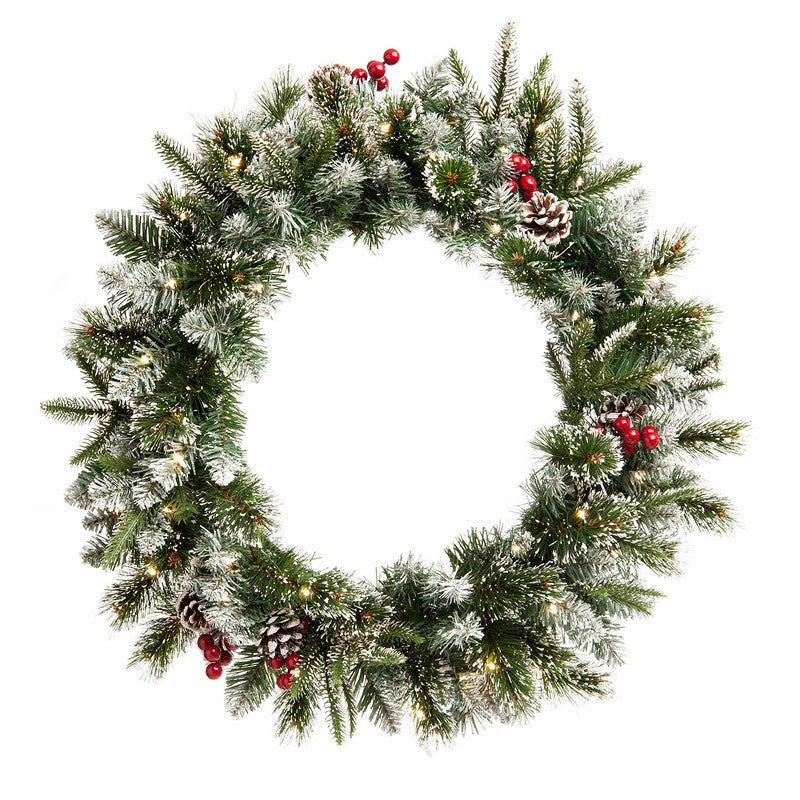 LED Wreath Christmas Decoration Green & Red with Frosted Pattern - 60cm