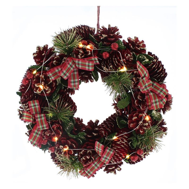 Tartan Ribbon Indoor Illuminated Wreath 30cm