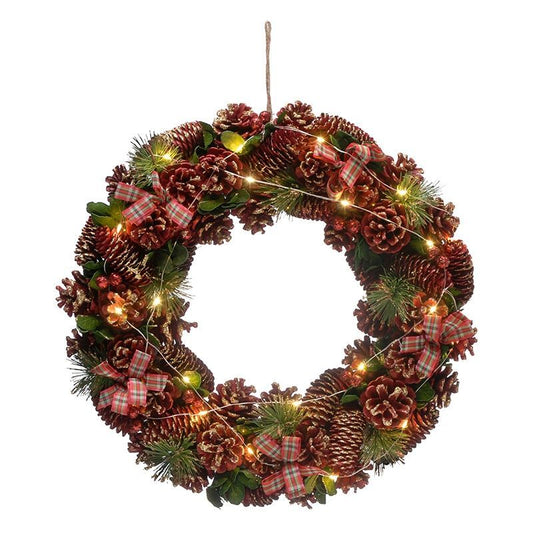 Tartan Ribbon Indoor Illuminated Wreath 45cm