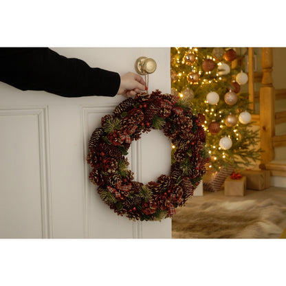 Berries & Ribbon Wreath Christmas Decoration Green & Red - 45cm