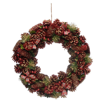 Berries & Ribbon Wreath Christmas Decoration Green & Red - 45cm