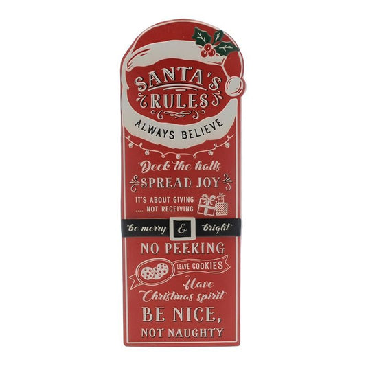 Santa Rules Metal Decorative Sign Red 68cm