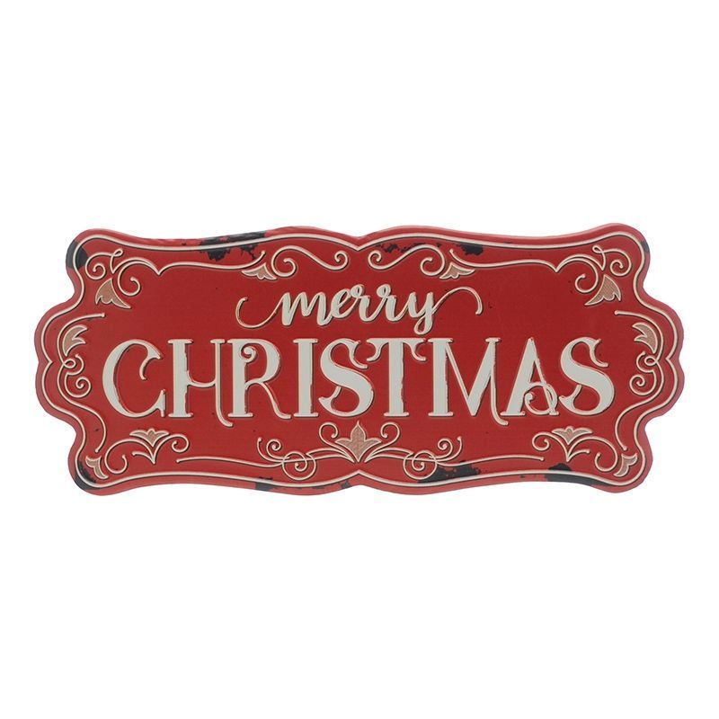 Merry Christmas Metal Decorative Sign Red 52cm