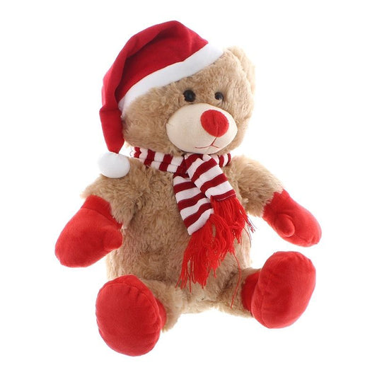 Bear Soft Toy Christmas Decoration Brown & Red - 33cm