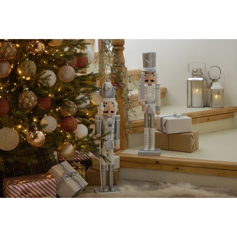 Nutcracker Christmas Decoration White & Grey - 60cm