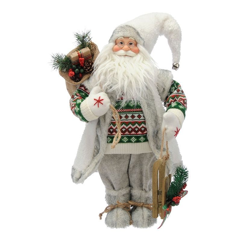 Santa Christmas Decoration Grey & Green with Nordic Pattern - 45cm