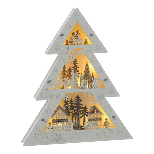 Wooden Tree Scene Indoor Illuminated Decoration Warm White 44cm