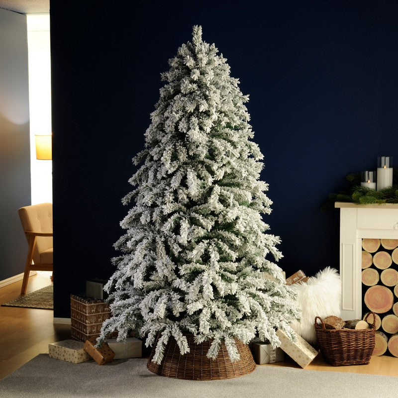 7ft Snowy Ridge Pine Christmas Tree Artificial - White Frosted Green 858 Tips