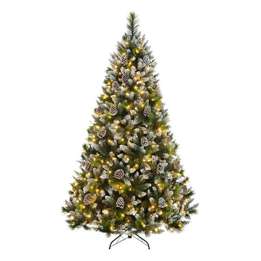 5ft Grand River Pine Christmas Tree Artificial - White Frosted Green with LED Lights Warm White 607 Tips