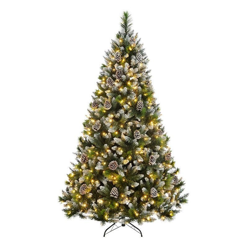 7ft Grand River Pine Christmas Tree Artificial - White Frosted Green with LED Lights Warm White 1367 Tips