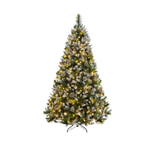 8ft Grand River Pine Christmas Tree Artificial - White Frosted Green with LED Lights Warm White 1707 Tips