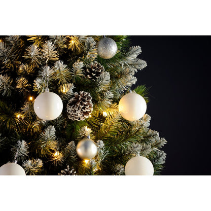 8ft Grand River Pine Christmas Tree Artificial - White Frosted Green with LED Lights Warm White 1707 Tips