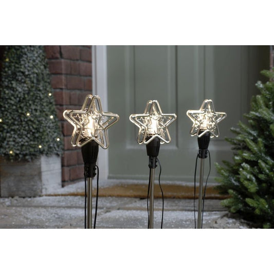 3 x Stake Star Christmas Light Animated White Outdoor - 2m