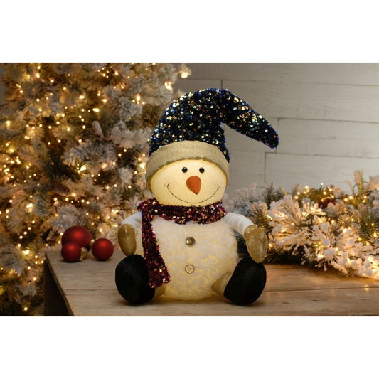 Glitter Fluffy Snowman Indoor Illuminated Floor Decoration Warm White 65cm