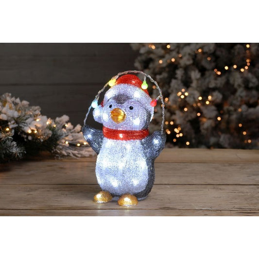 40 LED Acrylic Rainbow Penguin Outdoor Illuminated Floor Decoration 30cm