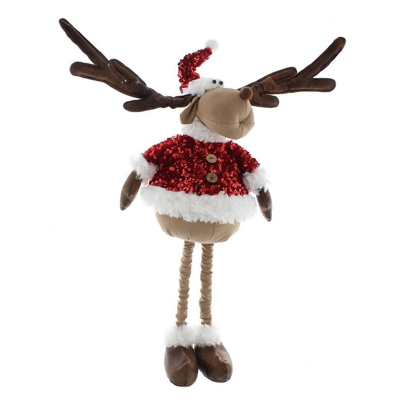 Reindeer Christmas Decoration Light Brown & Red with Sequin Pattern - 70cm