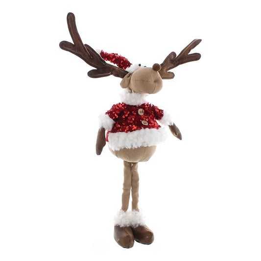 Reindeer Christmas Decoration Red & White with Sequin Pattern - 55cm