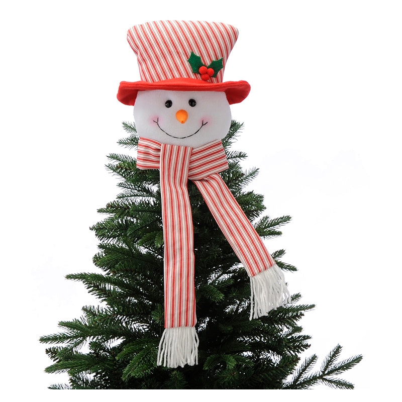 Snowman Christmas Tree Topper Decoration White & Red - 33cm