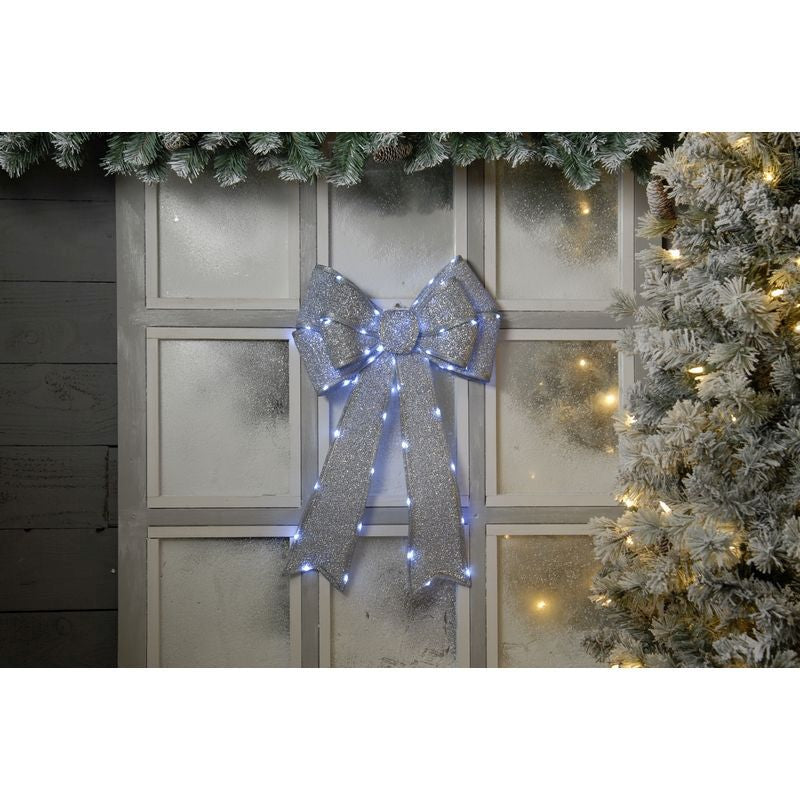 84 LED Glitter Outdoor Illuminated Ribbon Silver 40 x 60cm