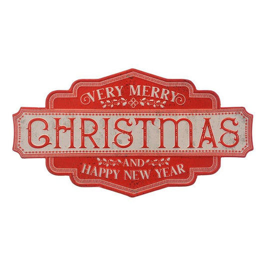 Very Merry Christmas Metal Decorative Sign Red 56cm