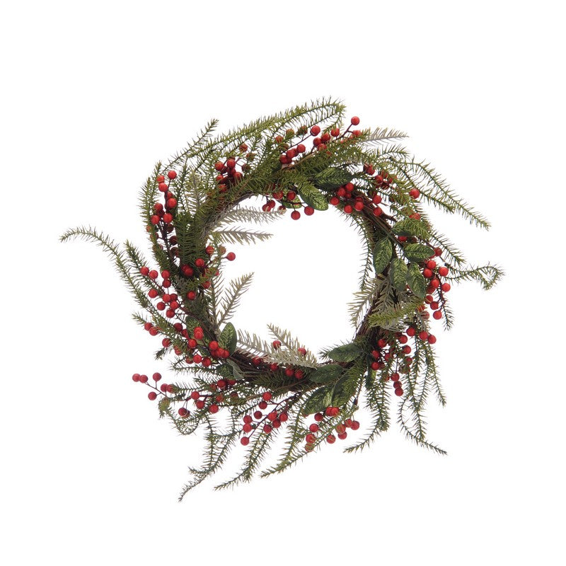 Wreath Christmas Decoration Green & Red with Berries Pattern - 50cm